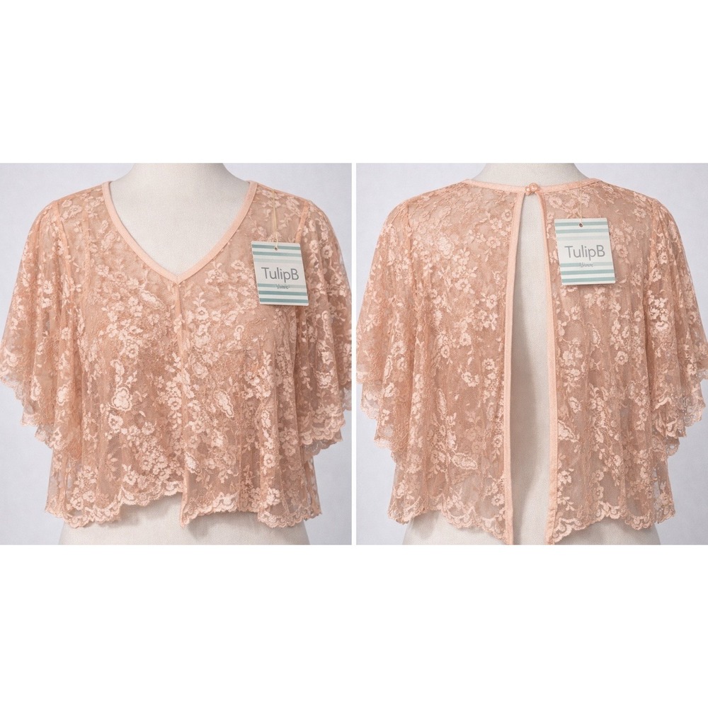 Tulip B Lace Crop‎ Top Womens Small Peach Sheer Boho Cottagecore Open Back